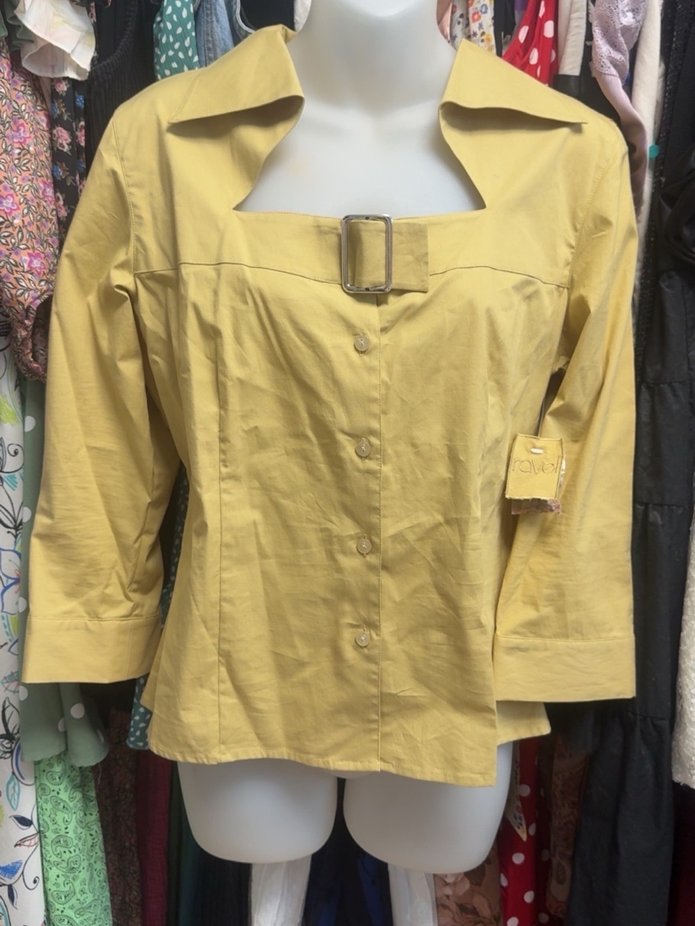 Vintage Ravel Yellow Button-Front Top with Buckle